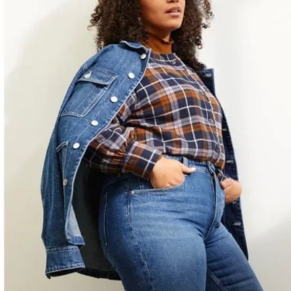 Free Assembly Blue/Orange Flannel Cottagecore Top Size Small